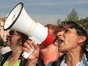 Demonstrace proti poukázkám místo penz v Litvínov (28. dubna 2008)