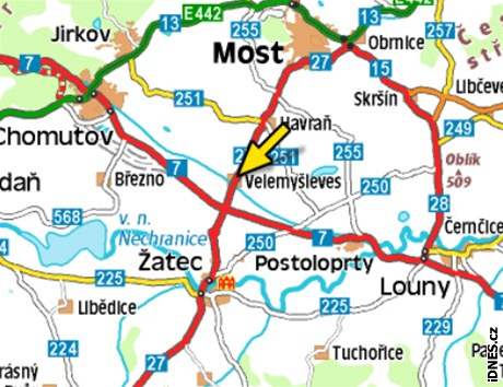 mapa - nehoda autobusu ve Velemylevsi (7.5.2008)