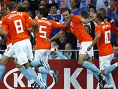 Nizozemská radost po vstřelení gólu Itálii.