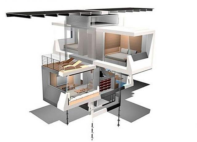 Zero House. Na stee domu je umístn i barel na deovou vodu.