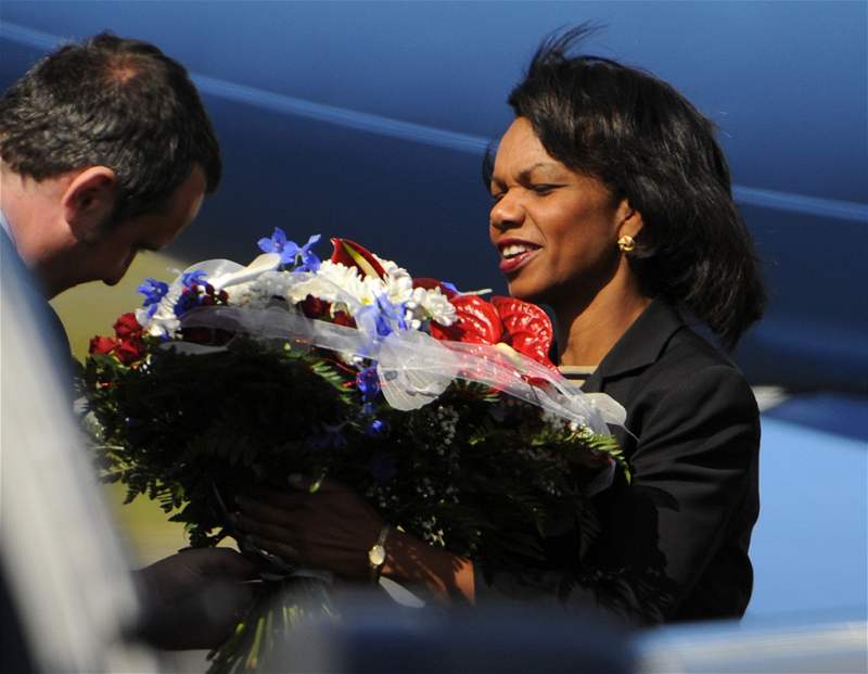Premiér Mirek Topolánek s ministryní zahraniních vcí USA Condoleezzou Riceovou