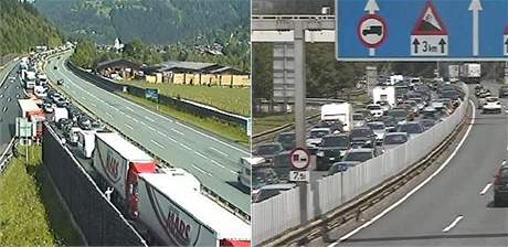Zábry dopravních kamer ukazují zácpy na rakouských dálnicích. (12. ervence 2008)