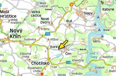 mapa - nehoda mezi obcemi m a Korky (14.7.2008)