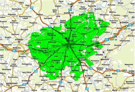 Mapa pokrytí digisít 3 na Plzesku