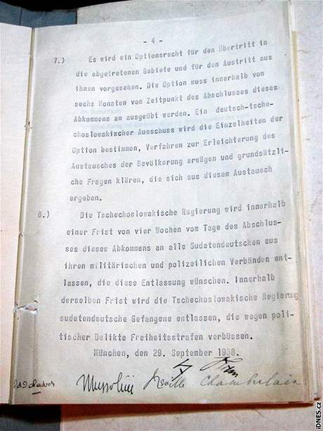 Originál mnichovské dohody, která donutila eskoslovensko postoupit pohranií nacistickému Nmecku bez boje.