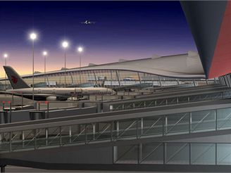 Termiál 3 Pekingského letiště - vizualizace příchodu k letadlům