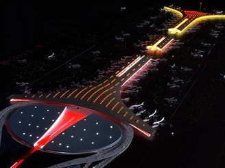 Termiál 3 Pekingského letiště - vizualizace nočního provozu
