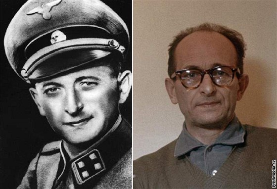 Adolf Eichmann v nacistické uniform a po svém únosu do Izraele