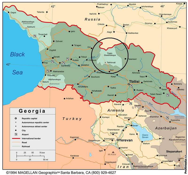 Gruzie s vyznaenou Jiní Osetií