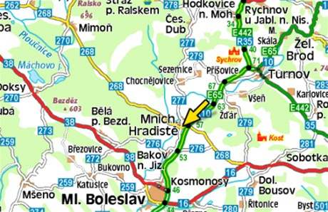 mapa - nehoda u Mnichova Hradit (22.8.2008)