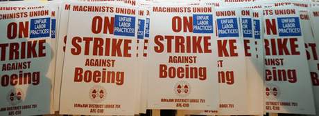 Stávka zamstnanc letecké spolenosti Boeing.