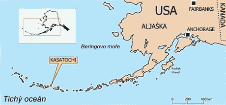 Mapa se sopkou Kasatochi na Aleutech