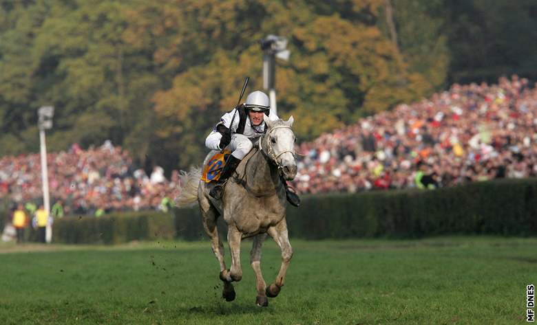 Velká pardubická, vítzná blka Sixteen s Josefem Bartoem