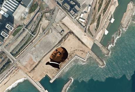 Návrh Obamova portrétu, který má vzniknout na barcelonské plái.