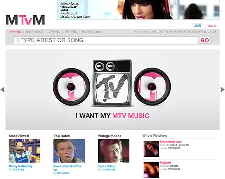 Titulní stránka portálu MTV Music