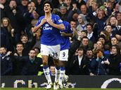 Marouane Fellaini (Everton) oslavuje gól