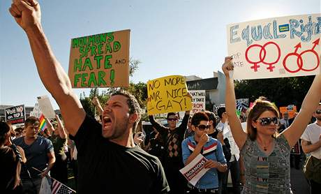 Homosexuálové protestovali v Los Angeles proti dodatku k ústav, který zakáe satky osob stejného pohlaví.