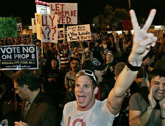 Kalifornie v listopadu 2008 zakázala manelství homosexuál. Ti pak vyli do ulic