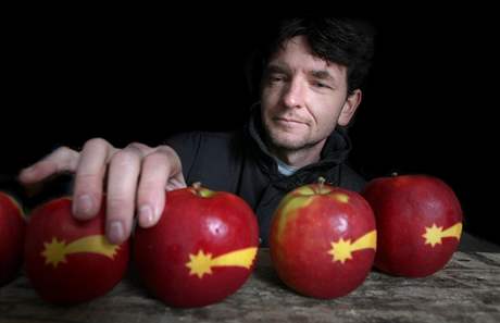 Ovocnář Josef Thoř z Pěnčína se svými vánočními jablky s kometou