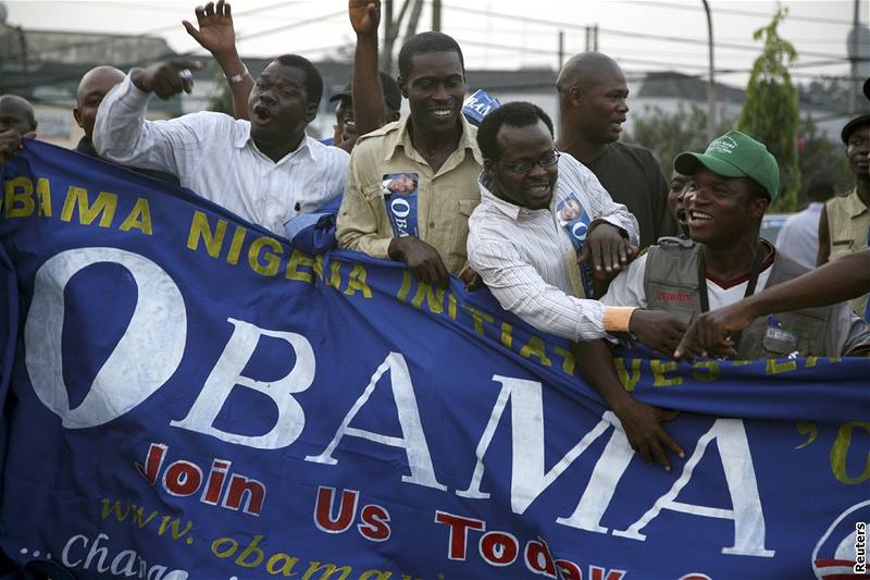 Oslavy prezidentského vítzství Baracka Obamy v nigerijském Lagosu