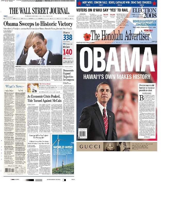 Titulní stránky americký deník 5. 11. 2008
