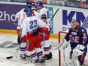 esko - Slovensko, etí hokejisté se radují z dalího gólu