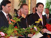 Jaromír Jágr, Dominik Ha�ek, Vladimír R��i�ka (zprava)