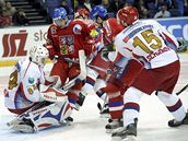 esko - Rusko: Rolinek a Irgl ped ruským brankáem Barulinem