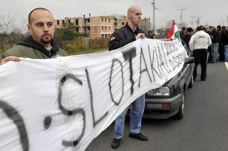 Maartí pravicoví radikálové protestovali proti zásahu slovenské policie pi nedávném fotbalovém zápase.
