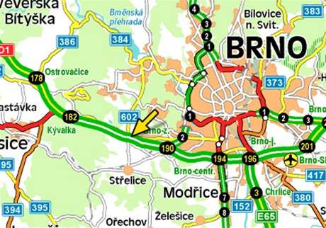 Mapa nehody na dlnici D1 na 187 kilometru