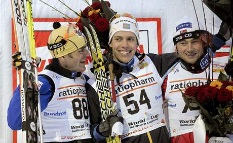 (zleva) Pietro Piller Cottrer, Marcus Hellner a Petter Northug