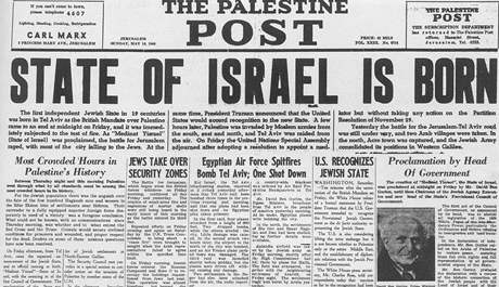 List Palestine Post oznamuje vznik sttu Izrael