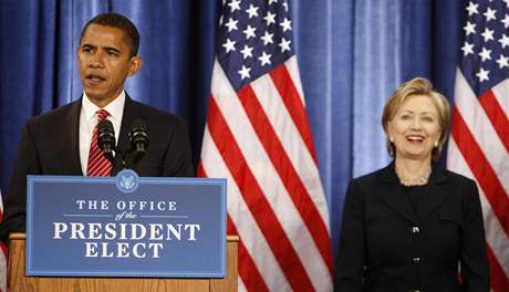 Barack Obama nominoval Hillary Clintonovou na post ministryn zahranií (1. prosince 2008)