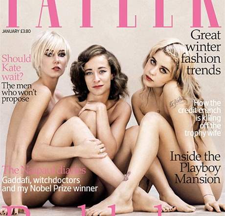 Kimberly Stewartová, Leah Woodová a Peaches Geldofová na titulce magazínu Tatler