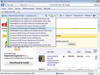 Internet Explorer 8 na eBay - výběr aukcí