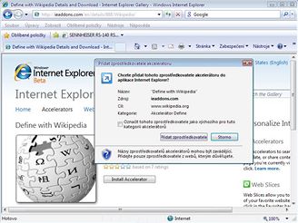 Internet Explorer 8 - akcelerátor na Wikipedii