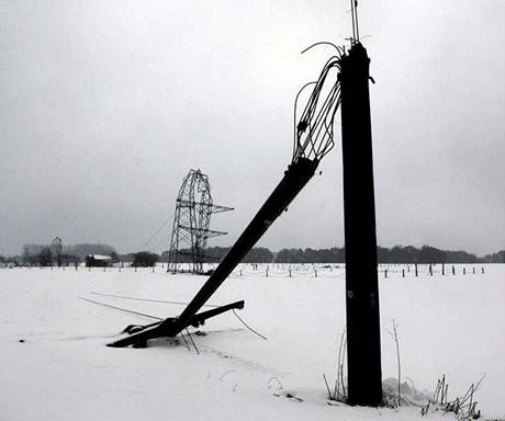 Vtve strom neudrí sníh a padají na rozvodové sít. Bez proudu je více ne milion amerických domácností. Ilustraní foto.