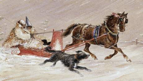 Melodie pvodn krátila dlouhou cestu jezdcm na saních. Autor ilustrace: George Harlow White