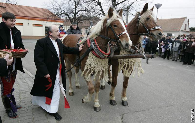 Na tpána se na námstí v Lanhot sjelo asi 30 koní, kterým poehnal fará Frantiek Putna