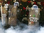 ecká policie chránila vánoní strom ped demostranty (20.12.2008)
