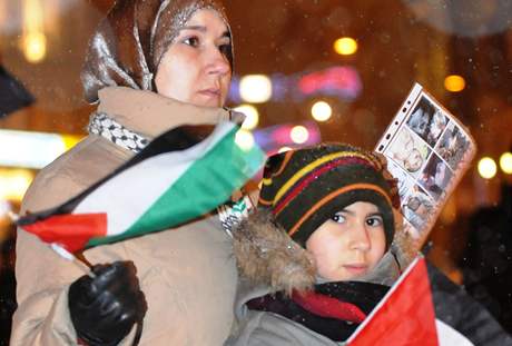Muslimové  v Brn. Ilustraní foto z protestu proti útoku Izraele v Gaze