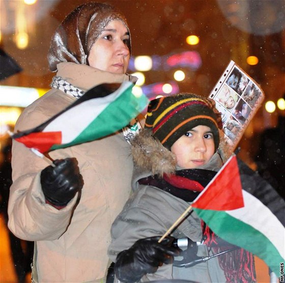 Muslimové  v Brn. Ilustraní foto z protestu proti útoku Izraele v Gaze