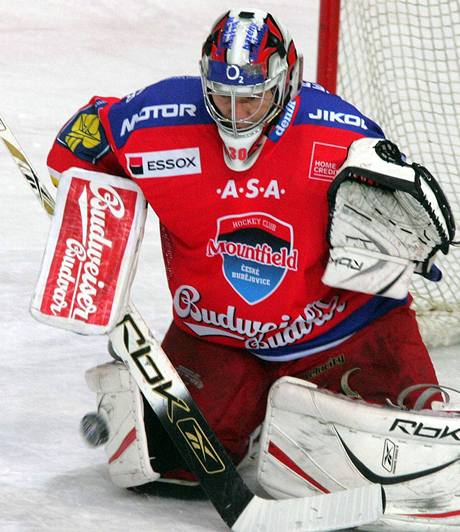 eské Budjovice - Mladá Boleslav, domácí branká Jakub Ková.