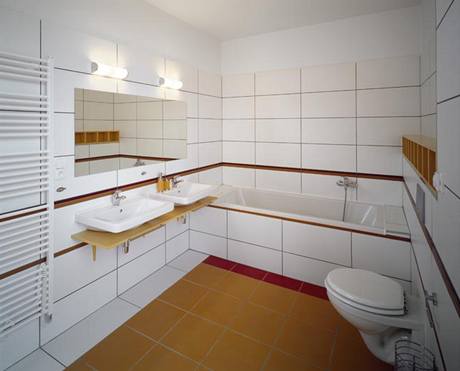 Dtsk koupelna (obklady RAKO), t z efektu velkch formt a barevnch kontrast 