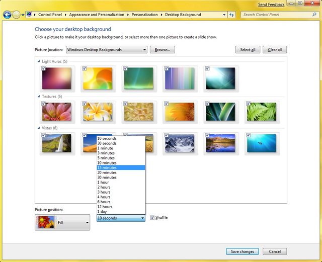 Výběr vzhledu Windows 7 - náhodná změna tapety plochy