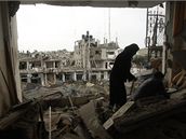 Následky nálet izraelských stíhaek v pásmu Gazy. (1. ledna 2009)