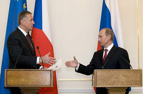 Mirek Topolánek pi setkání Vladimirem Putinem (10.1.2009)