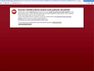 Prohlížeč ukazuje problém na stránkách Tank Ono