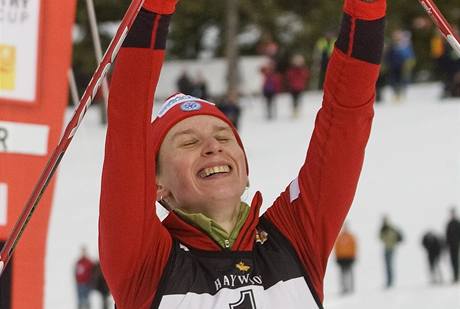 Slovenská lyaka Alena Procházková se raduje z ivotního úspchu.