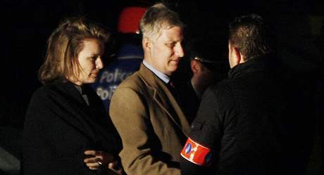 Na msto v ptek veer dorazili i lenov belgick rodiny princ Philippe a princezna Mathilde. (23. ledna 2009)